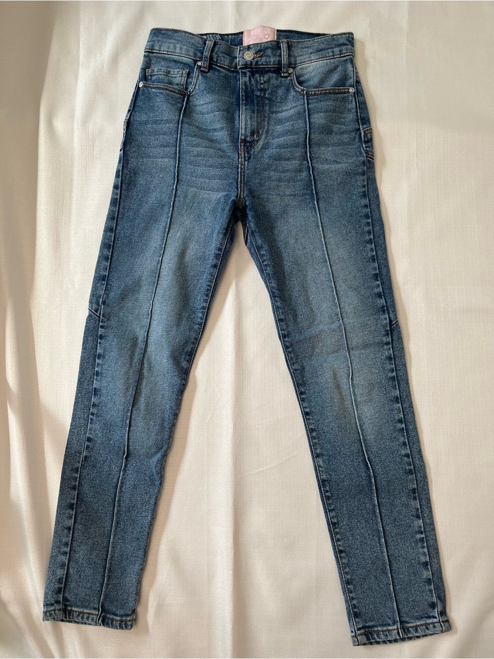 Revice High Rise Front Seam Jeans Medium Wash Slim Straight Y2K Denim Model